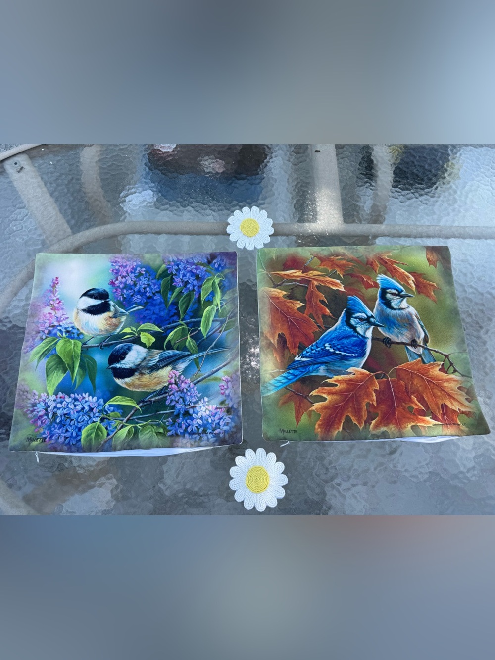 Danbury Mint Wild Wings Rosemary Millette Bird Pillow Covers Set 2 Canvas Art